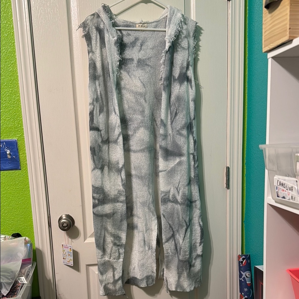 POL Gray Hooded Sleeveless Cardigan